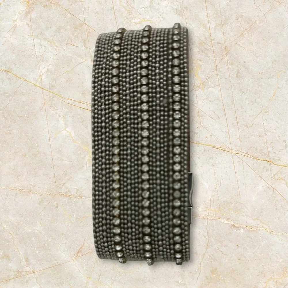 Bracelet Layered with Rhinestone and Silver Beads Women]s Silver/Tan
